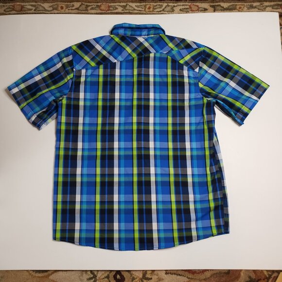 NWOT Amplify Half sleeve Shirt Boys Size L 14-16 Short Button up Plaid Blue - Picture 8 of 8